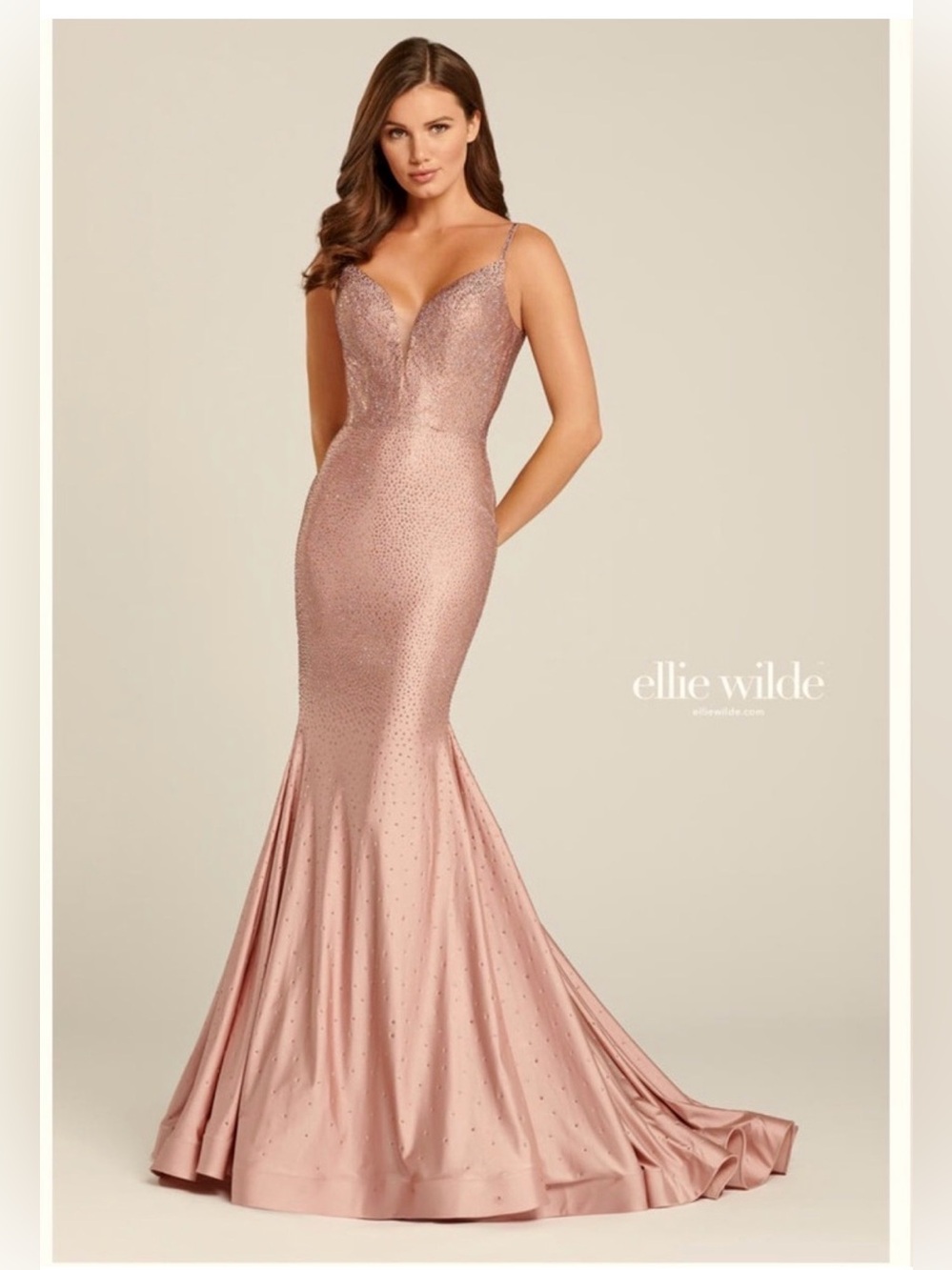 NWT Ellie Wilde English Rose Dusty Rose Sequin Mermaid Gown